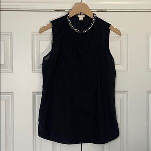 J.Crew Black Embellished Neck Sleeveless Blouse
